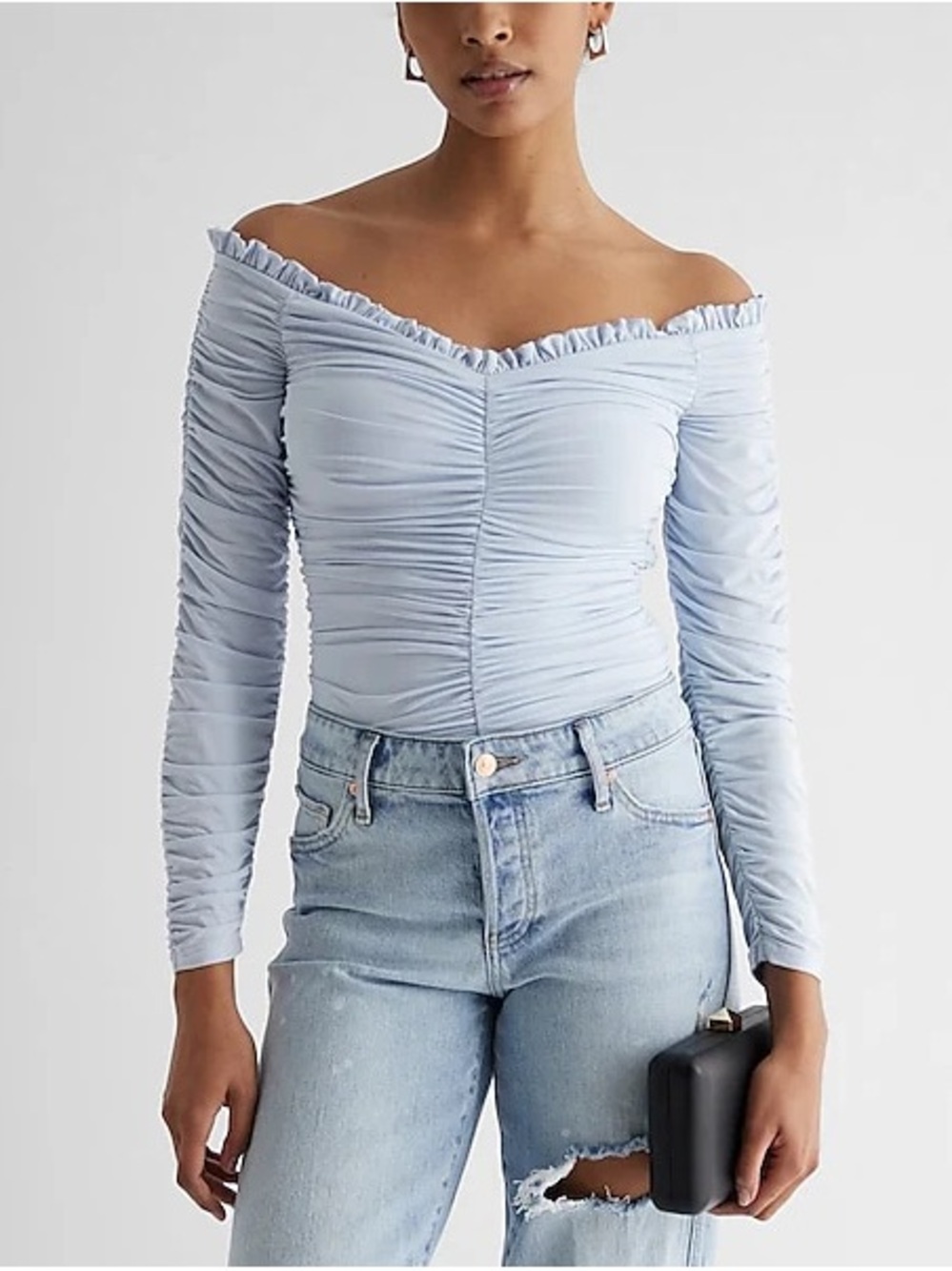 Express Off-Shoulder Ruched Long-Sleeve bodysuit